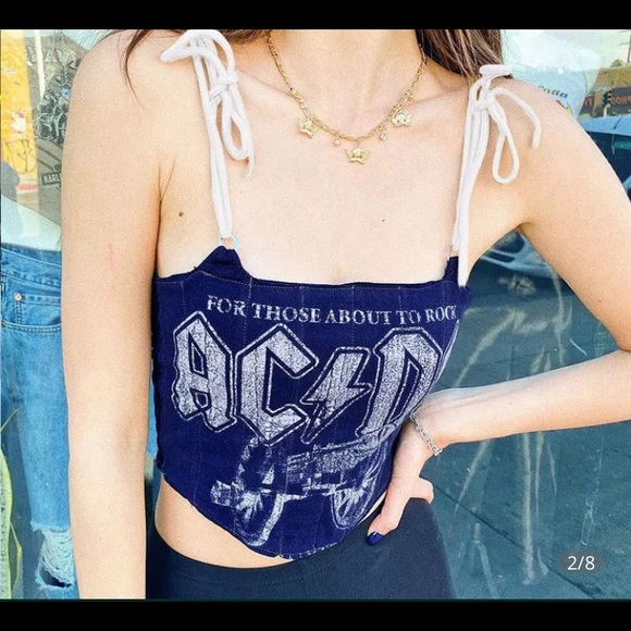 Retro Small Vintage Style Rock Band Crop Top Lace Up - Picture 2 of 4